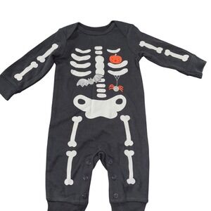Carters 3M Halloween Holiday Skeleton Pumpkin Bat Spider Black‎ Romper Jumpsuit